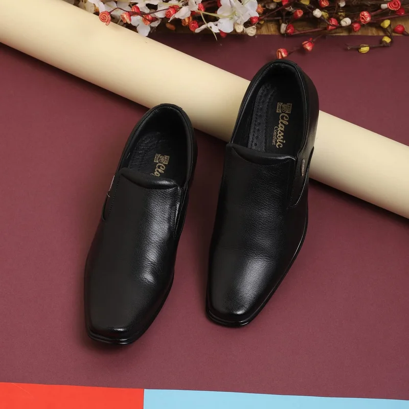 Red Chief حذاء رسمي رجالي مريح من الجلد الطبيعي سهل الارتداء أسود